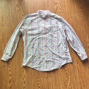 Brooks Brother White Multi Color Plaid Button Down Shirt Size XL